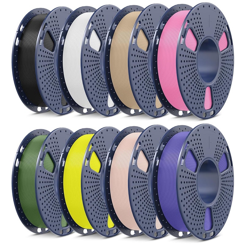 Sunlu PLA Filament 1.75mm Bundle, 3D Printer Filament Bundle 250g, 8 Rolls, 2kg Total, Black+White+Wood(Oak)+Beige+Yellow+Pink+Lavender Purple+Olive Green - Image 1